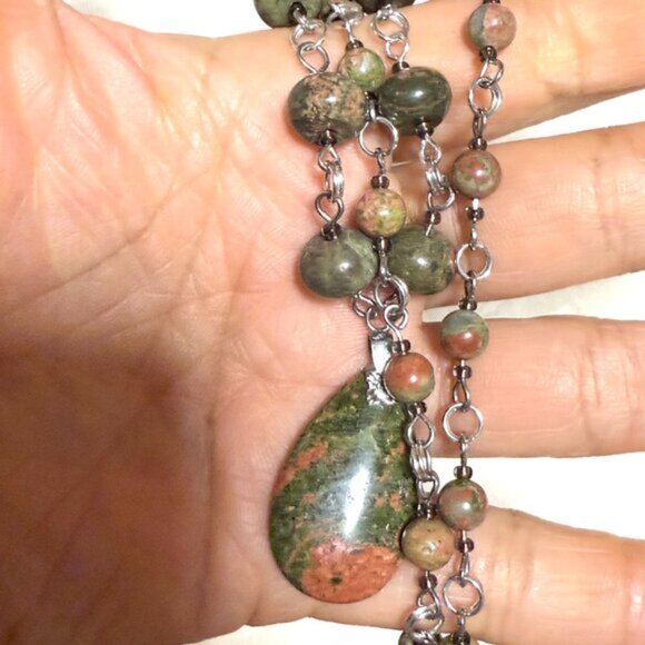Genuine Jungle Green Unakite Necklace, Natural Gemstone Pendant Necklace - Picture 16 of 16